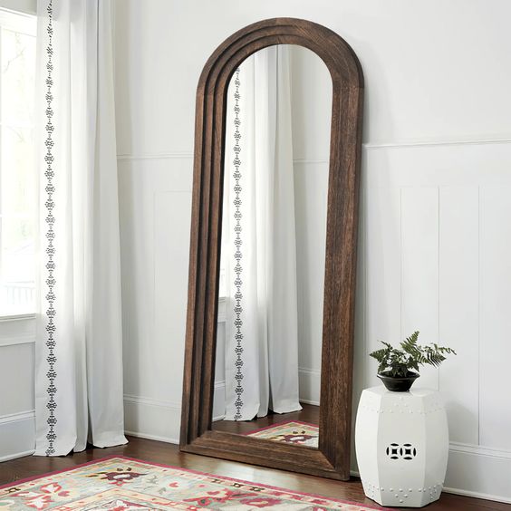 Dark brown floor frame mirror